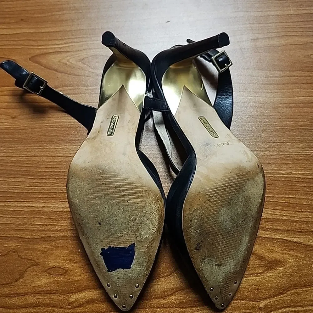 Louise et Cie Johanna Black Leather Cross-over Pumps PointedToe Heels Womens 8.5